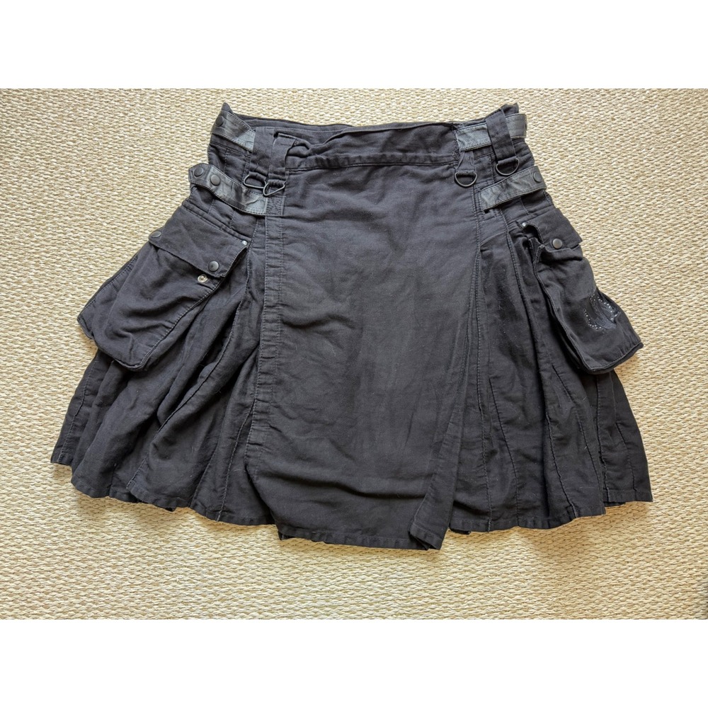 Verillas Mens‎ Black Cotton Utility Kilt Cargo Pockets Goth Industrial Punk 37W